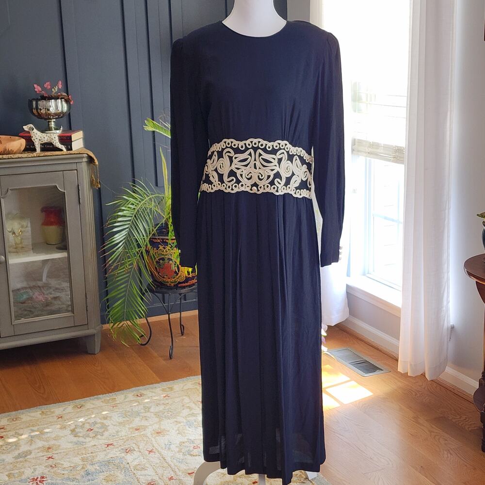 Vintage 90s Plaza South Soutache Maxi Dress Sz 10